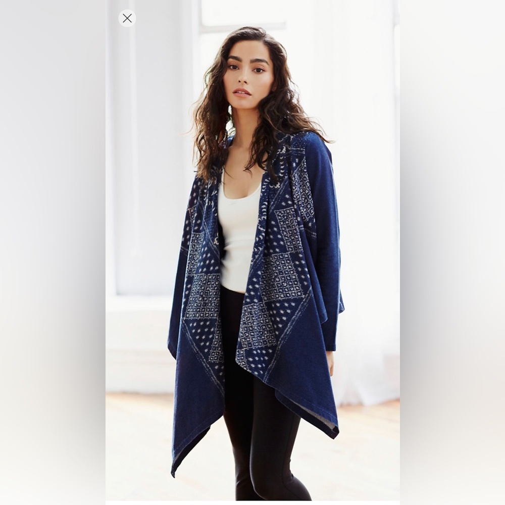 Free People FP Movement  Shibori Swing Cardigan Hoodie Indigo SZ M